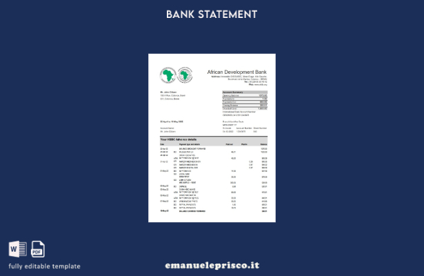 modello Excel di estratto conto bancario per lo sviluppo africano del Benin in s
